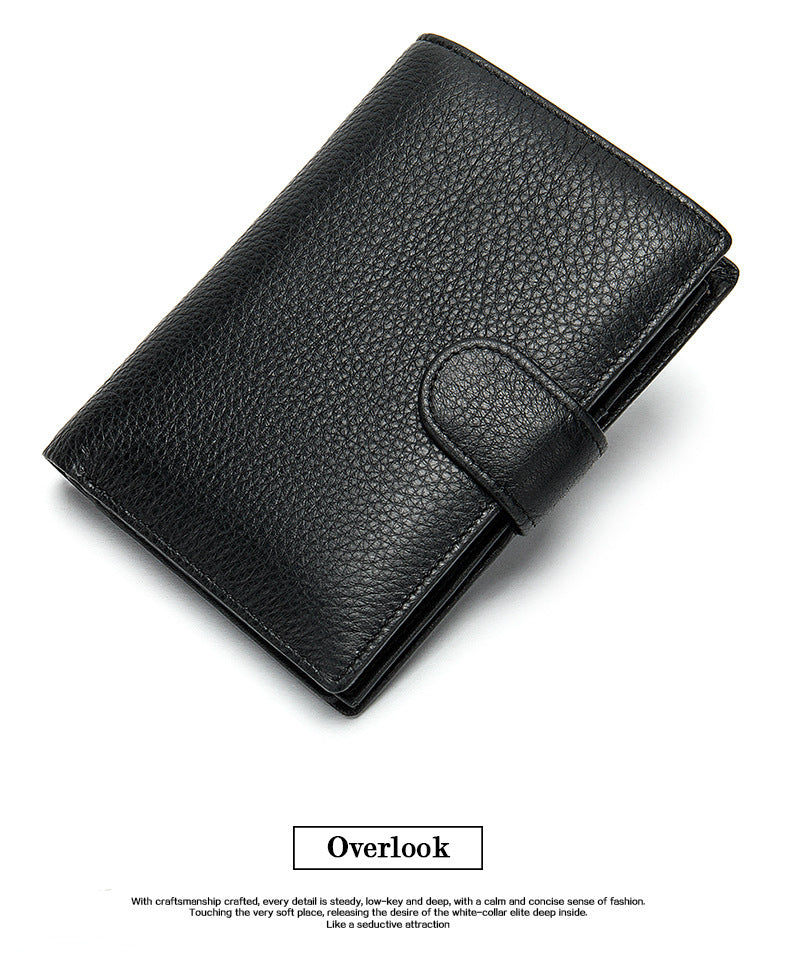 Men's wallet cowhide texture lychee pattern card holder business wallet for men 