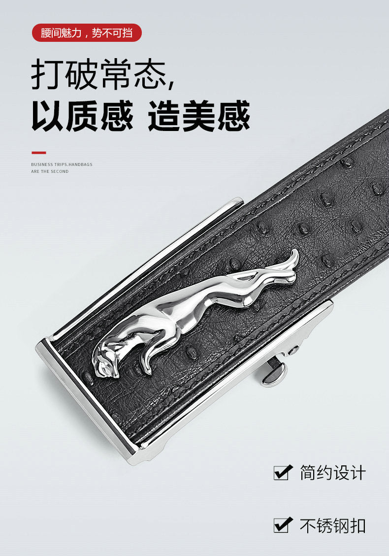 Ostrich skin men's belt genuine leather business casual automatic buckle width 3.4cm high quality male belt 