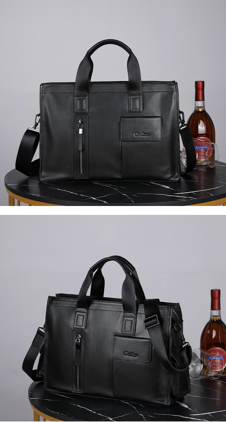 Men's handbag, genuine cowhide leather, computer bag, business large-capacity briefcase 