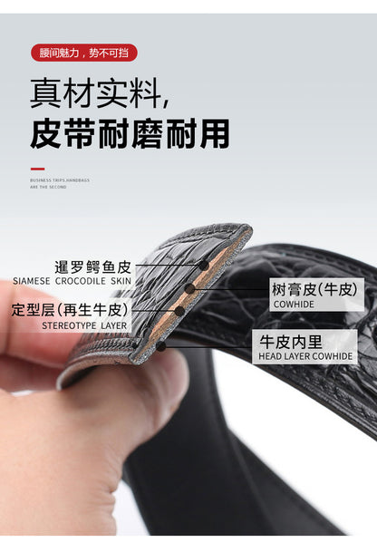 Men's Belt Crocodile Skin Genuine Leather Width 3.8cm Casual Men's Belt 