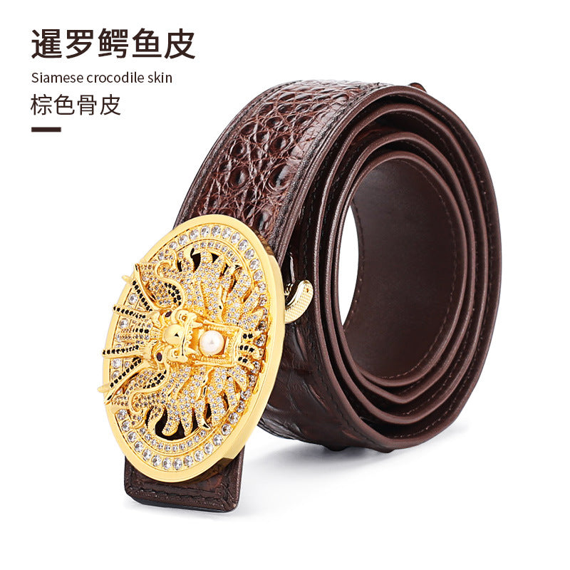 Men's Belt Siamese Crocodile Skin Genuine Leather Smooth Buckle Business Casual Men's Belt 