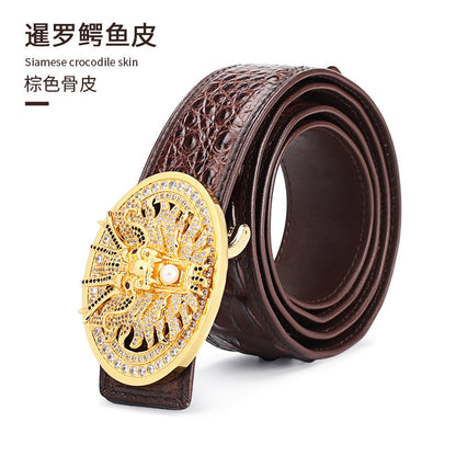 Men's Belt Siamese Crocodile Skin Genuine Leather Smooth Buckle Business Casual Men's Belt 