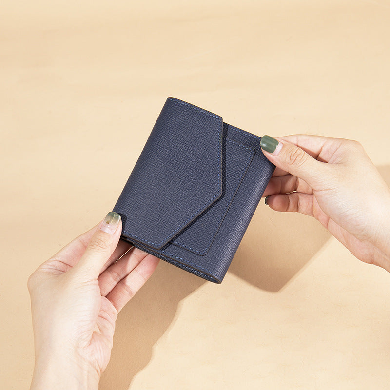 Men's short wallet, genuine cowhide leather, casual lychee pattern, coin, card bag, unisex wallet 