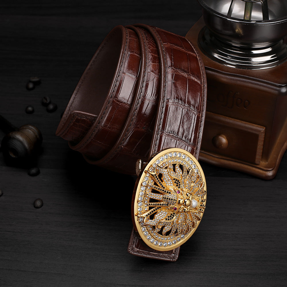Men's Belt Siamese Crocodile Skin Genuine Leather Smooth Buckle Business Casual Men's Belt 