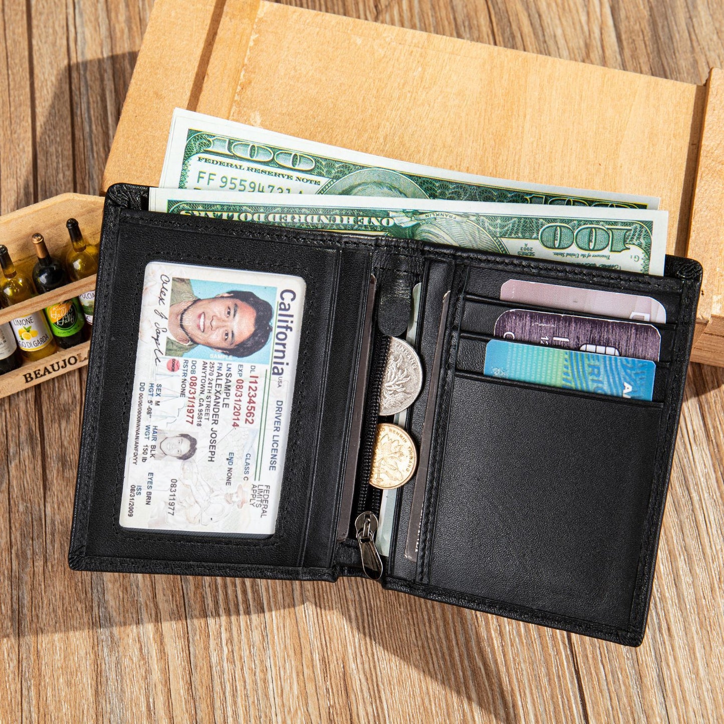 メンズ長財布 なめし 皮高品質小銭入れ誕生日プレゼント贈り物男性用ウォレット