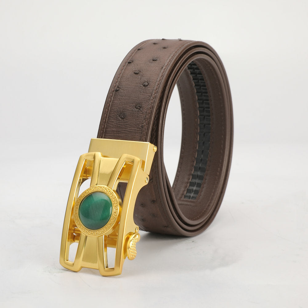 New type men's belt ostrich skin genuine leather automatic buckle business casual high quality male belt 