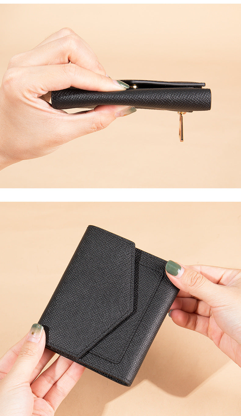 Men's short wallet, genuine cowhide leather, casual lychee pattern, coin, card bag, unisex wallet 