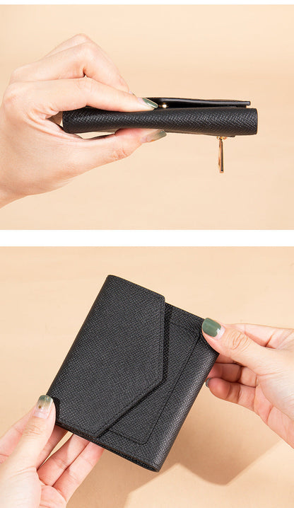 Men's short wallet, genuine cowhide leather, casual lychee pattern, coin, card bag, unisex wallet 