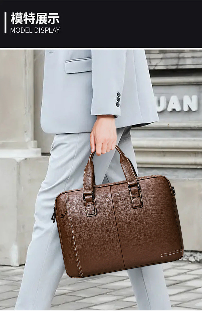 Men's handbag Genuine leather cowhide computer bag Business large capacity briefcase Men's handbag 