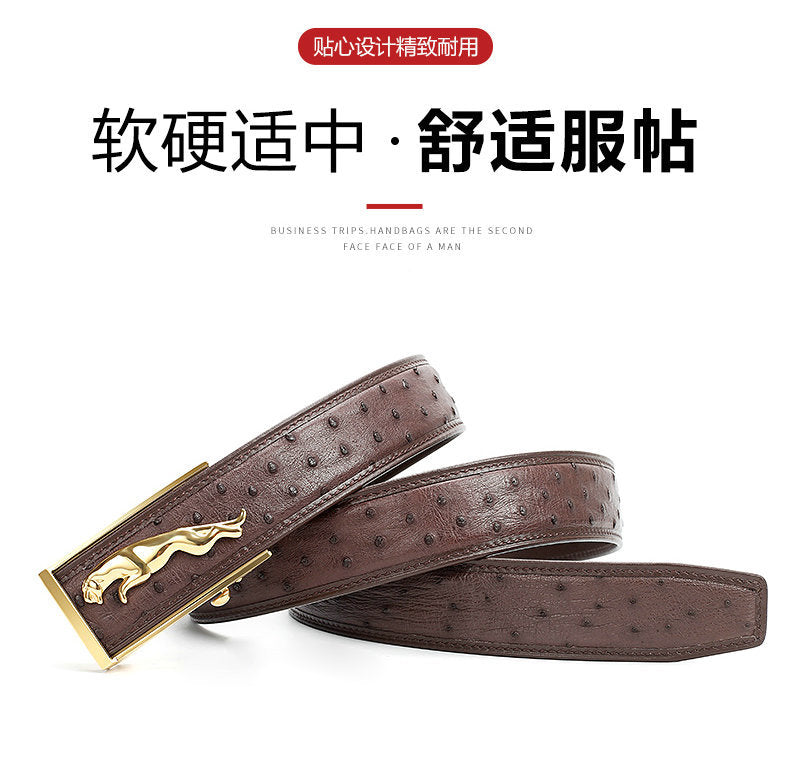 Ostrich skin men's belt genuine leather business casual automatic buckle width 3.4cm high quality male belt 
