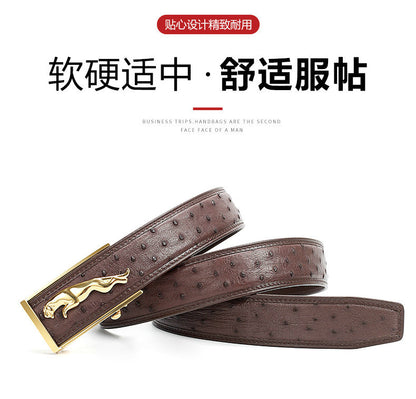 Ostrich skin men's belt genuine leather business casual automatic buckle width 3.4cm high quality male belt 