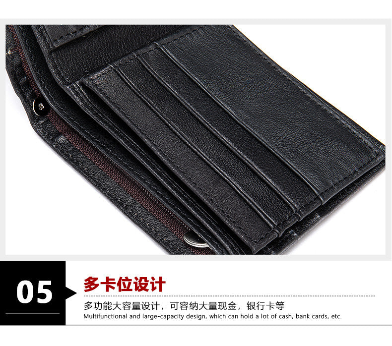 メンズ短財布 牛皮本革製 レトロ 多機能男性用ウォレット