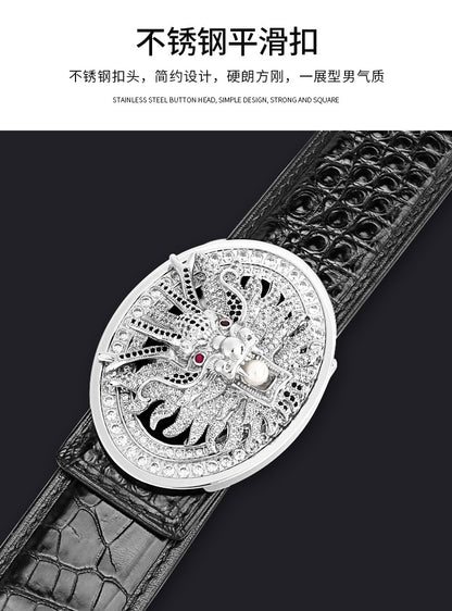 Men's Belt Siamese Crocodile Skin Genuine Leather Smooth Buckle Business Casual Men's Belt 