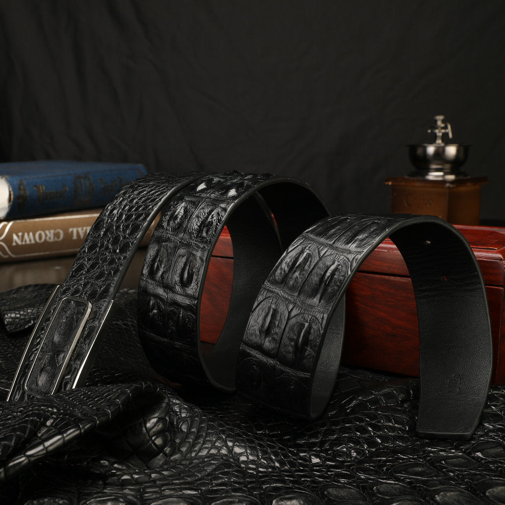 Men's Belt Nile Big Bone Crocodile Skin Genuine Leather Business Casual Width 3.8cm Men's Belt Gift Present 