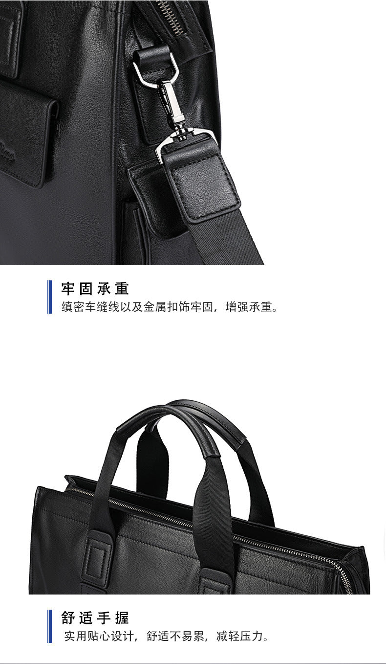 Men's handbag, genuine cowhide leather, computer bag, business large-capacity briefcase 