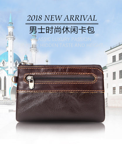 Men's Wallet Cow Leather Retro Casual Zipper Large Capacity Men's Wallet Coin Bag 