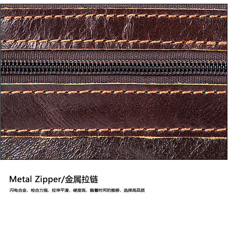 Men's Wallet Cow Leather Retro Casual Zipper Large Capacity Men's Wallet Coin Bag 