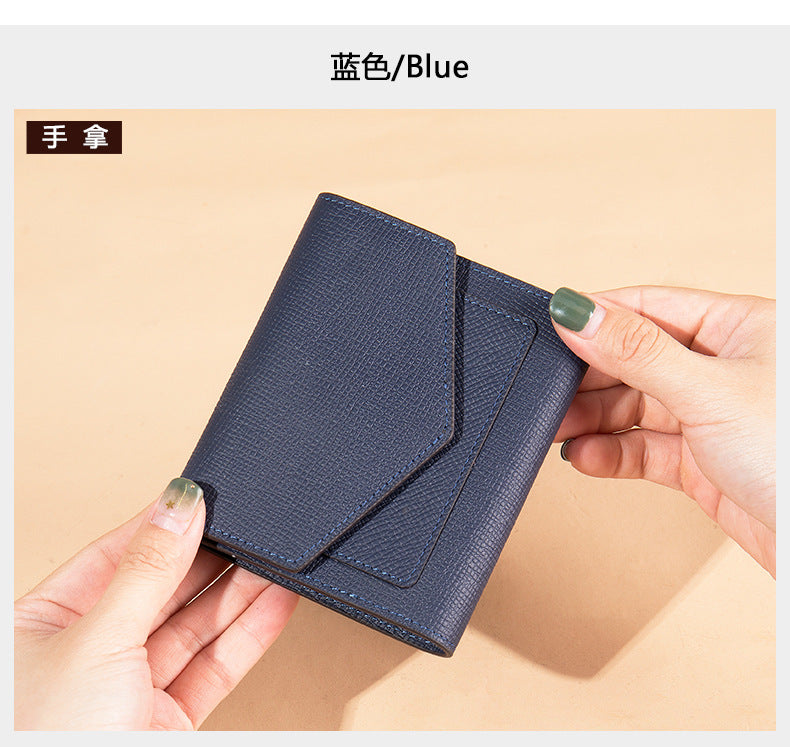 Men's short wallet, genuine cowhide leather, casual lychee pattern, coin, card bag, unisex wallet 