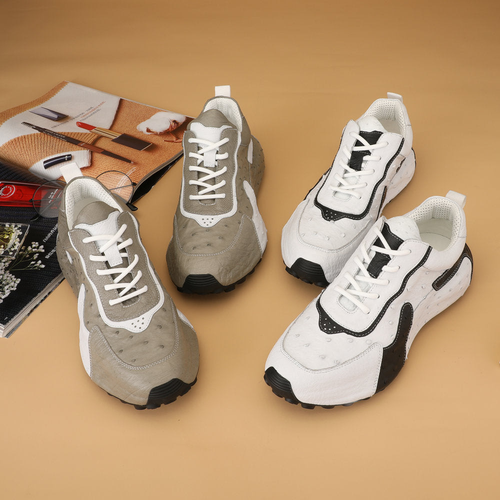 Men's Shoes Made of Ostrich Skin Genuine Leather Men's Shoes In-Heel Anti-Slip Fashion Casual Sneakers 