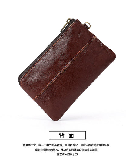 Men's Wallet Cow Leather Retro Casual Zipper Large Capacity Men's Wallet Coin Bag 