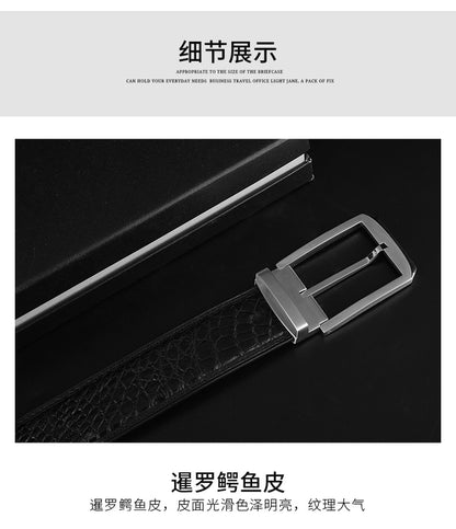 メンズベルト ワニ皮 本革製 針バックル カジュアル 男性ベルト