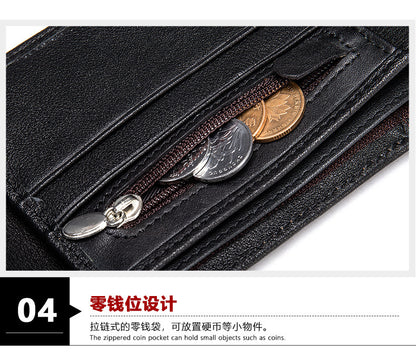 メンズ短財布 牛皮本革製 レトロ 多機能男性用ウォレット