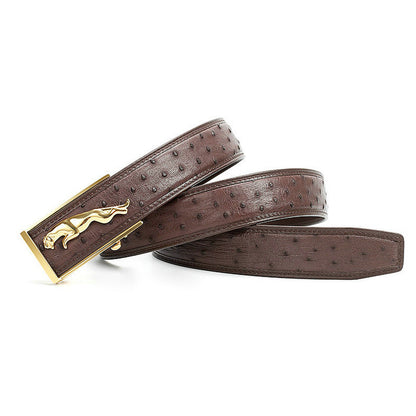 Ostrich skin men's belt genuine leather business casual automatic buckle width 3.4cm high quality male belt 