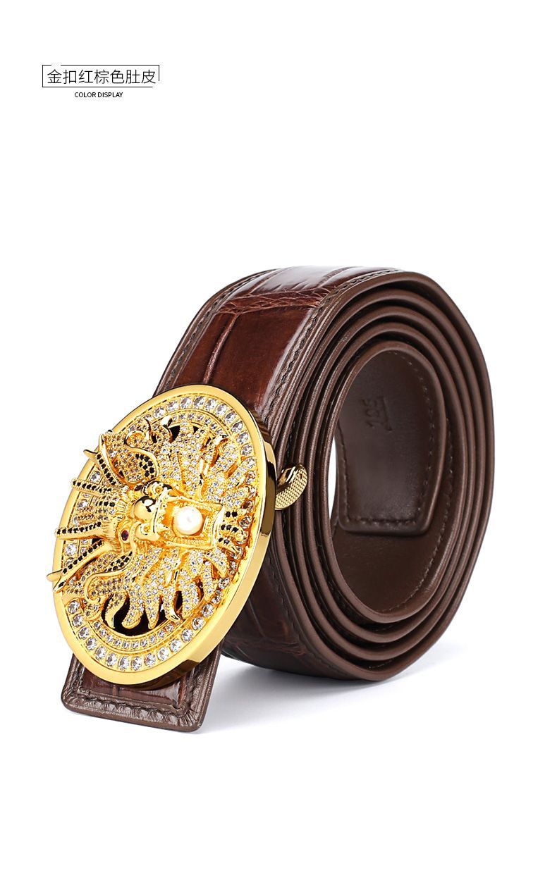 Men's Belt Siamese Crocodile Skin Genuine Leather Smooth Buckle Business Casual Men's Belt 