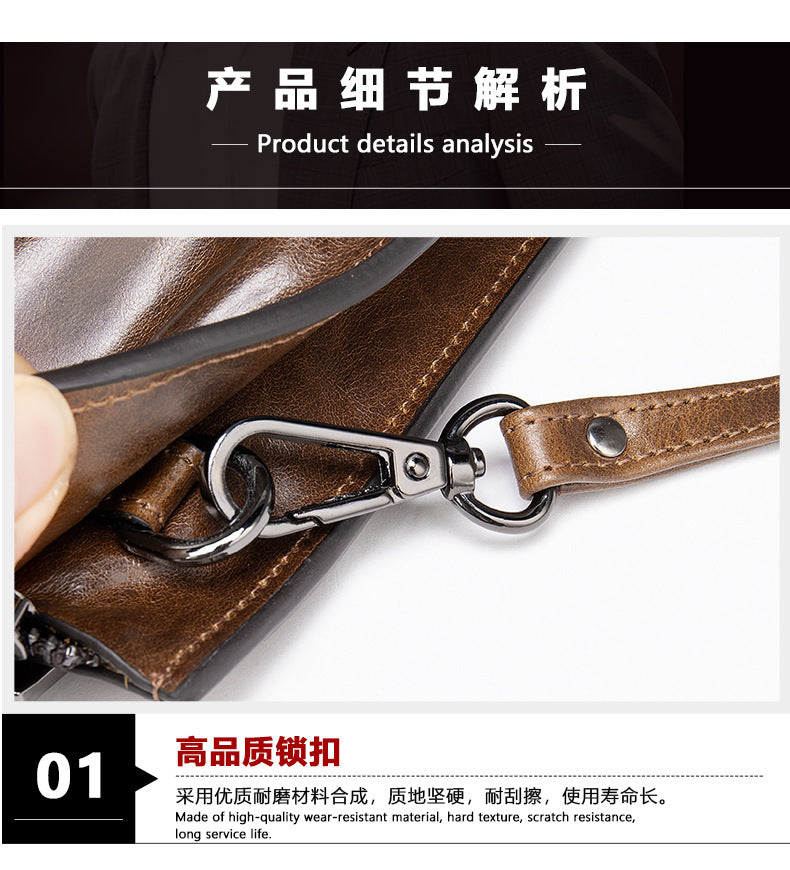メンズクラッチバッグ 牛皮本革製 ハンドバッグ ビジネスヴィンテージ男性用手首バッグ