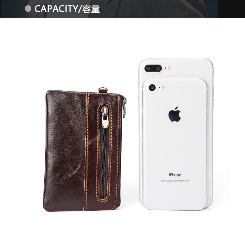 Men's Wallet Cow Leather Retro Casual Zipper Large Capacity Men's Wallet Coin Bag 
