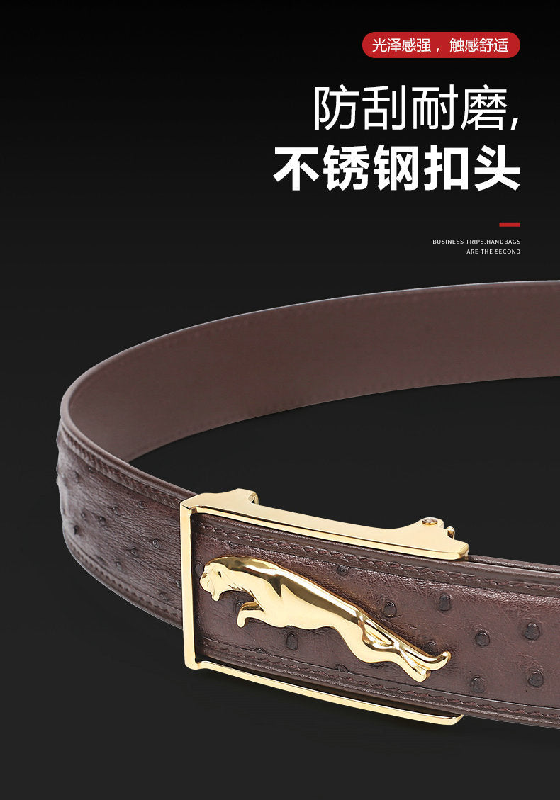 Ostrich skin men's belt genuine leather business casual automatic buckle width 3.4cm high quality male belt 