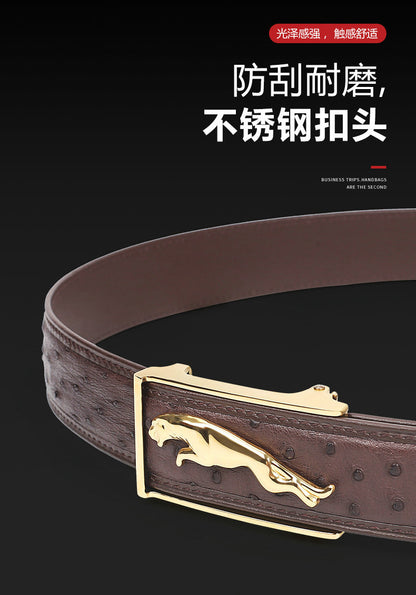 Ostrich skin men's belt genuine leather business casual automatic buckle width 3.4cm high quality male belt 