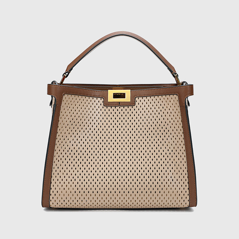 Casual large capacity cowhide openwork color ladies handbag crossbody bag goes with anything 
