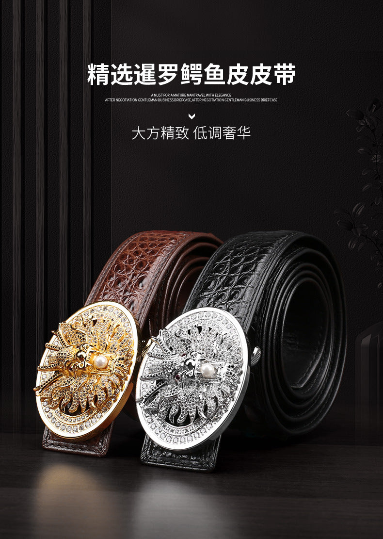 Men's Belt Siamese Crocodile Skin Genuine Leather Smooth Buckle Business Casual Men's Belt 