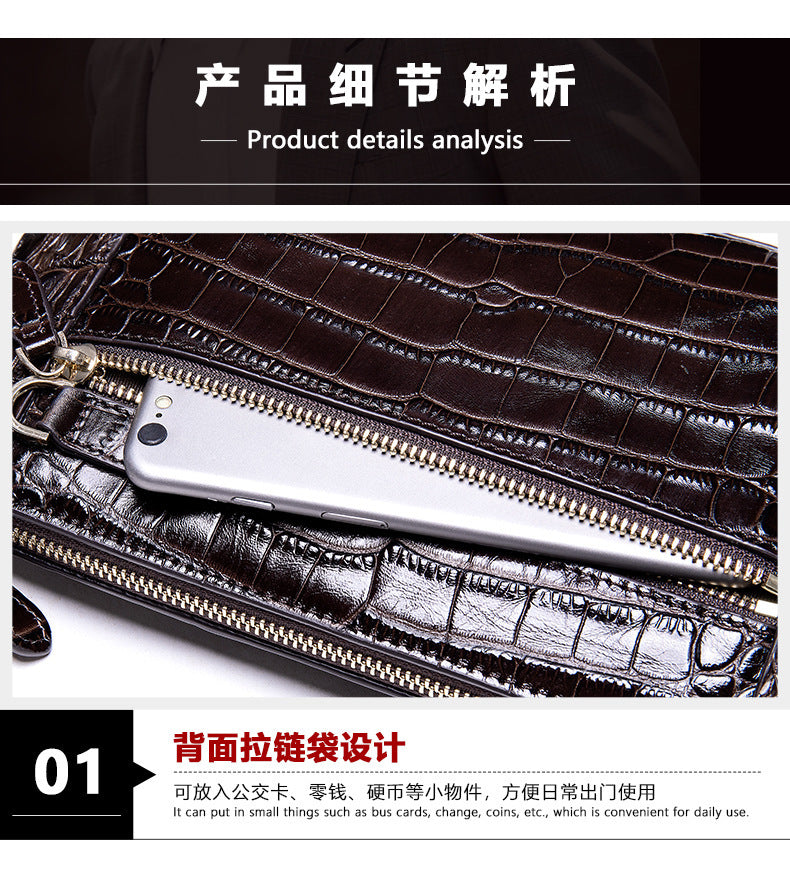 Men's Wallet Cow Leather Crocodile Crest Fashion Clutch Bag Smartphone Coin Card Holder Men's Wallet 