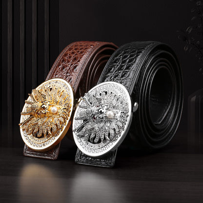 Men's Belt Siamese Crocodile Skin Genuine Leather Smooth Buckle Business Casual Men's Belt 