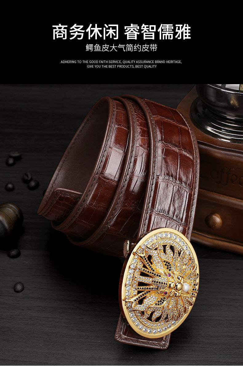 Men's Belt Siamese Crocodile Skin Genuine Leather Smooth Buckle Business Casual Men's Belt 