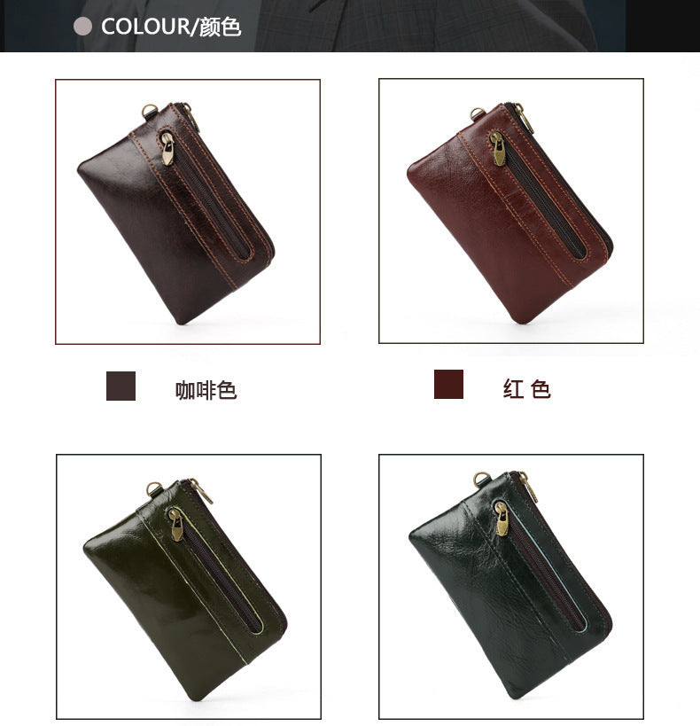 Men's Wallet Cow Leather Retro Casual Zipper Large Capacity Men's Wallet Coin Bag 