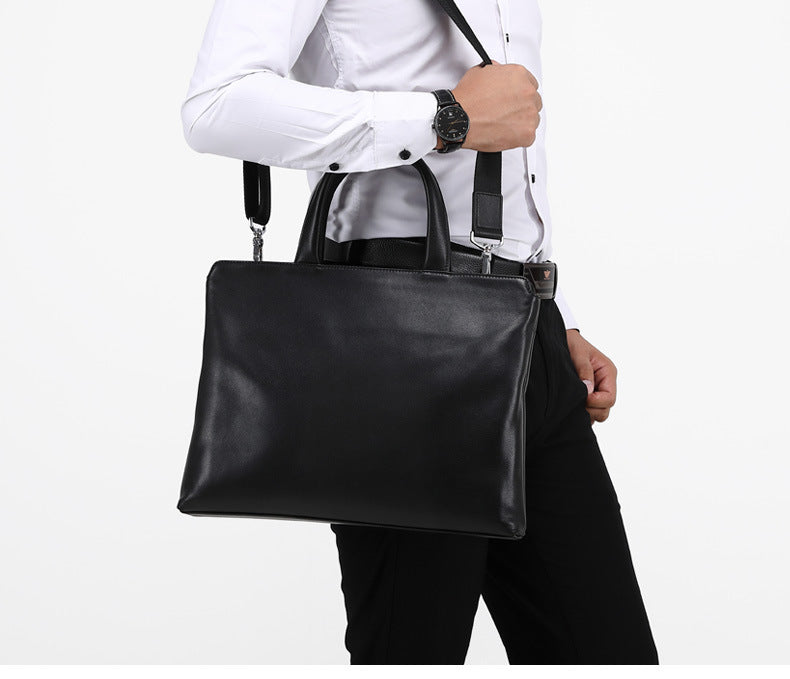 Men's Handbag Genuine Cow Leather Computer Bag Large Capacity Briefcase for Business Trips 