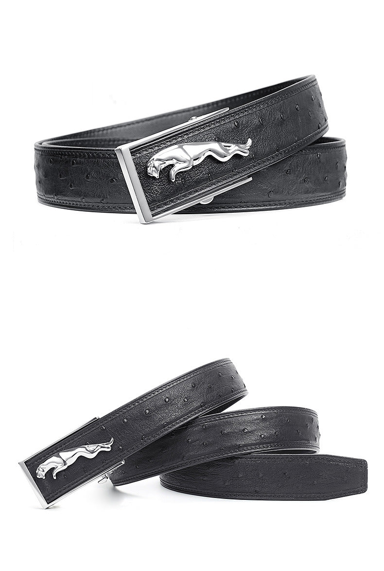 Ostrich skin men's belt genuine leather business casual automatic buckle width 3.4cm high quality male belt 
