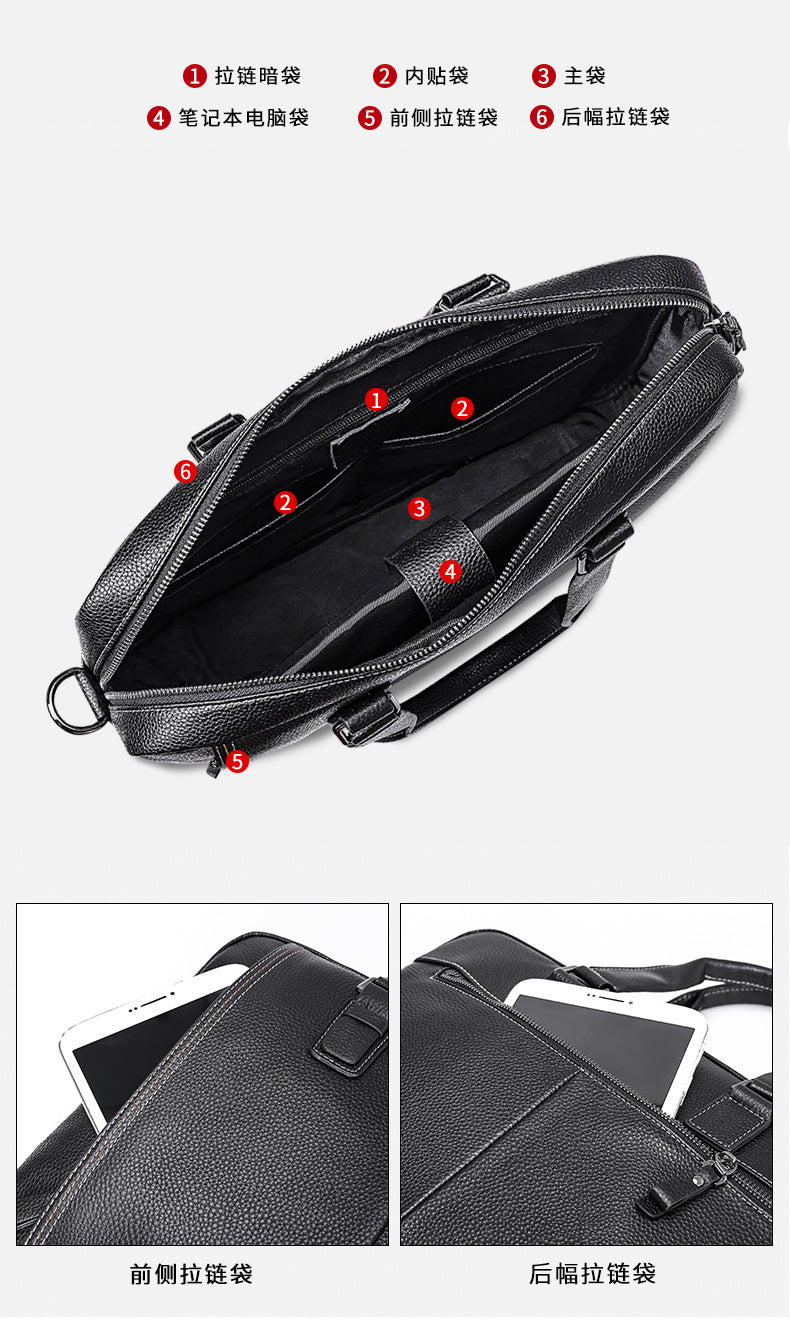 Men's handbag Genuine leather cowhide computer bag Business large capacity briefcase Men's handbag 