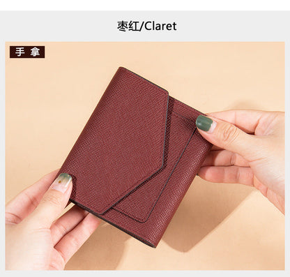 Men's short wallet, genuine cowhide leather, casual lychee pattern, coin, card bag, unisex wallet 