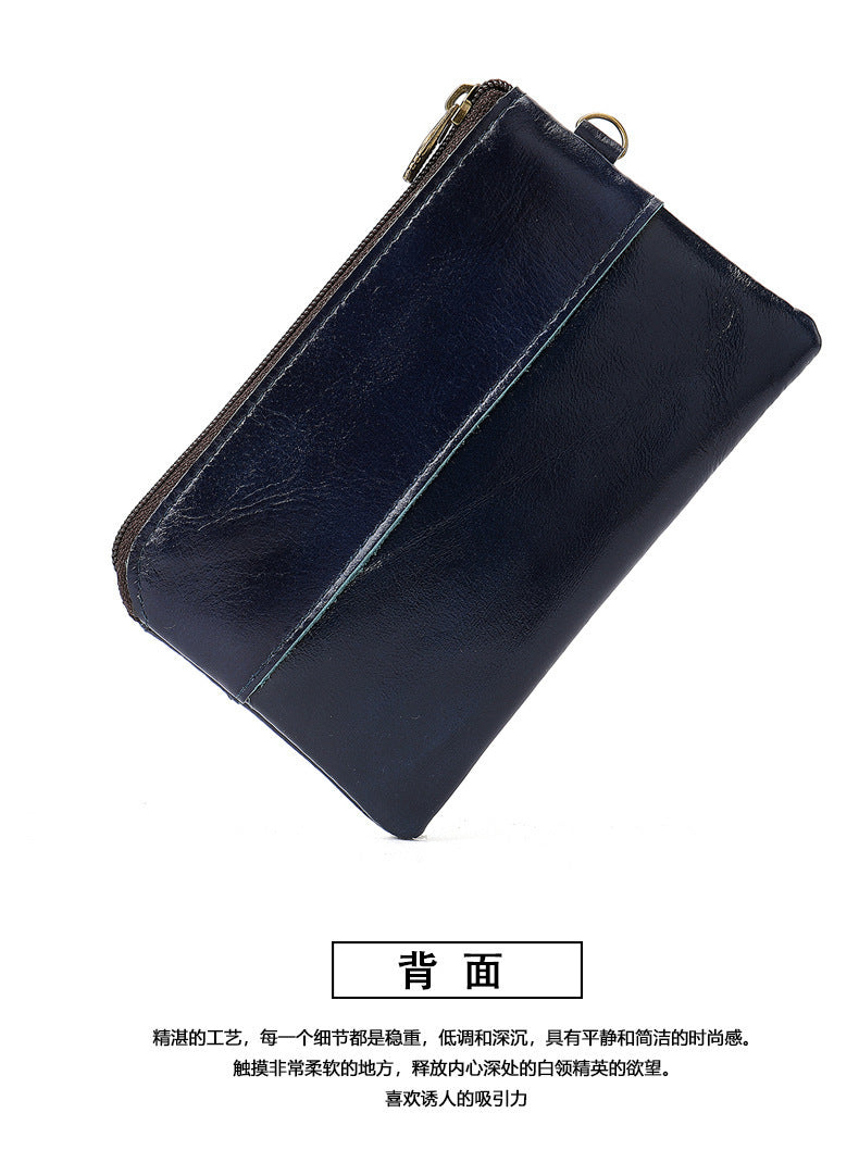 Men's Wallet Cow Leather Retro Casual Zipper Large Capacity Men's Wallet Coin Bag 