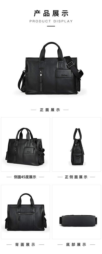 Men's handbag, genuine cowhide leather, computer bag, business large-capacity briefcase 