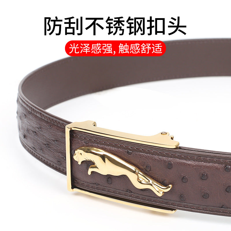Ostrich skin men's belt genuine leather business casual automatic buckle width 3.4cm high quality male belt 