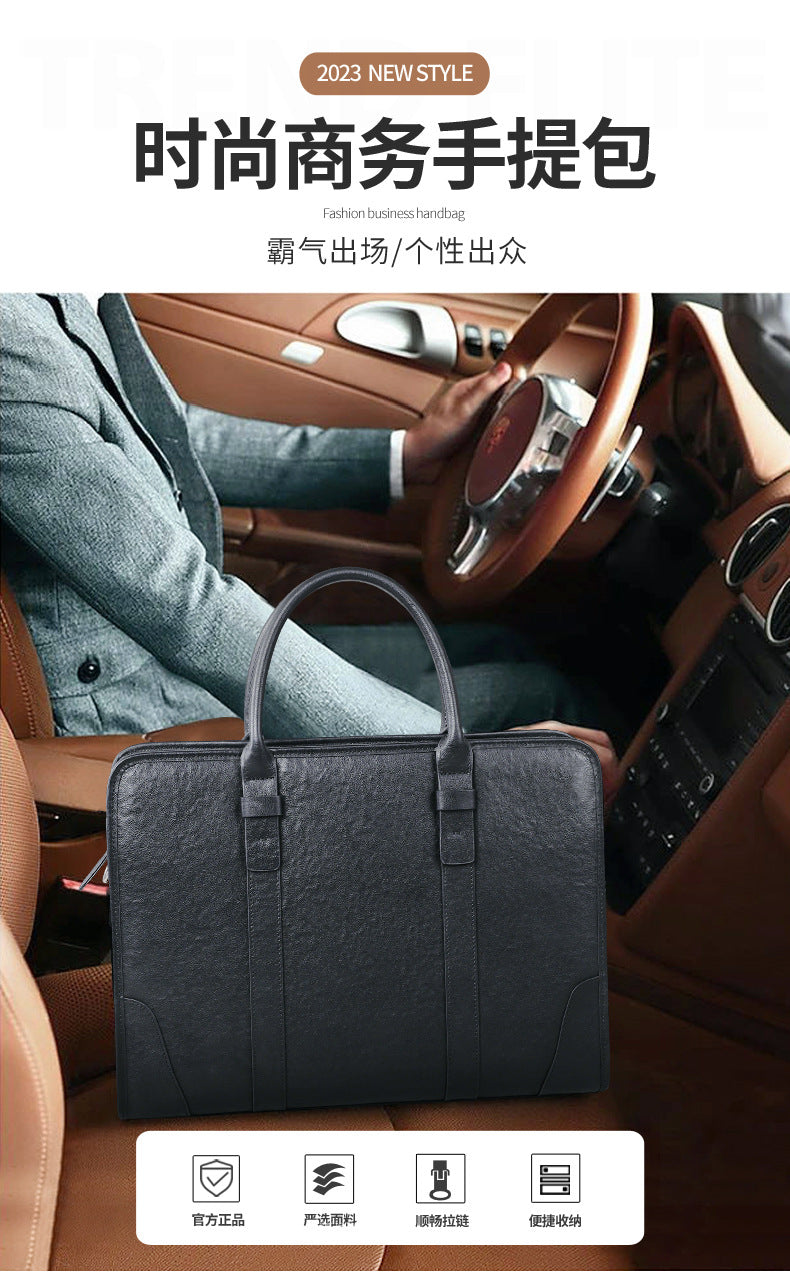 Men's handbag, genuine cowhide leather, handbag, crossbody bag, large capacity computer briefcase 