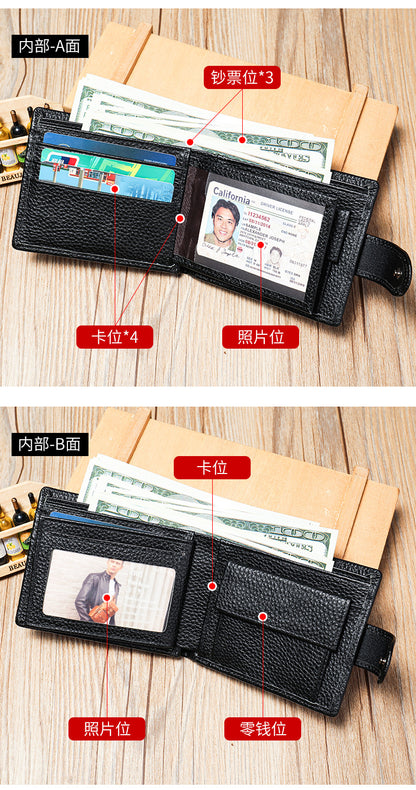 Men's Wallet RFID Genuine Cowhide Leather Card Holder Coin Casual Retro Large Capacity Clutch Bag 