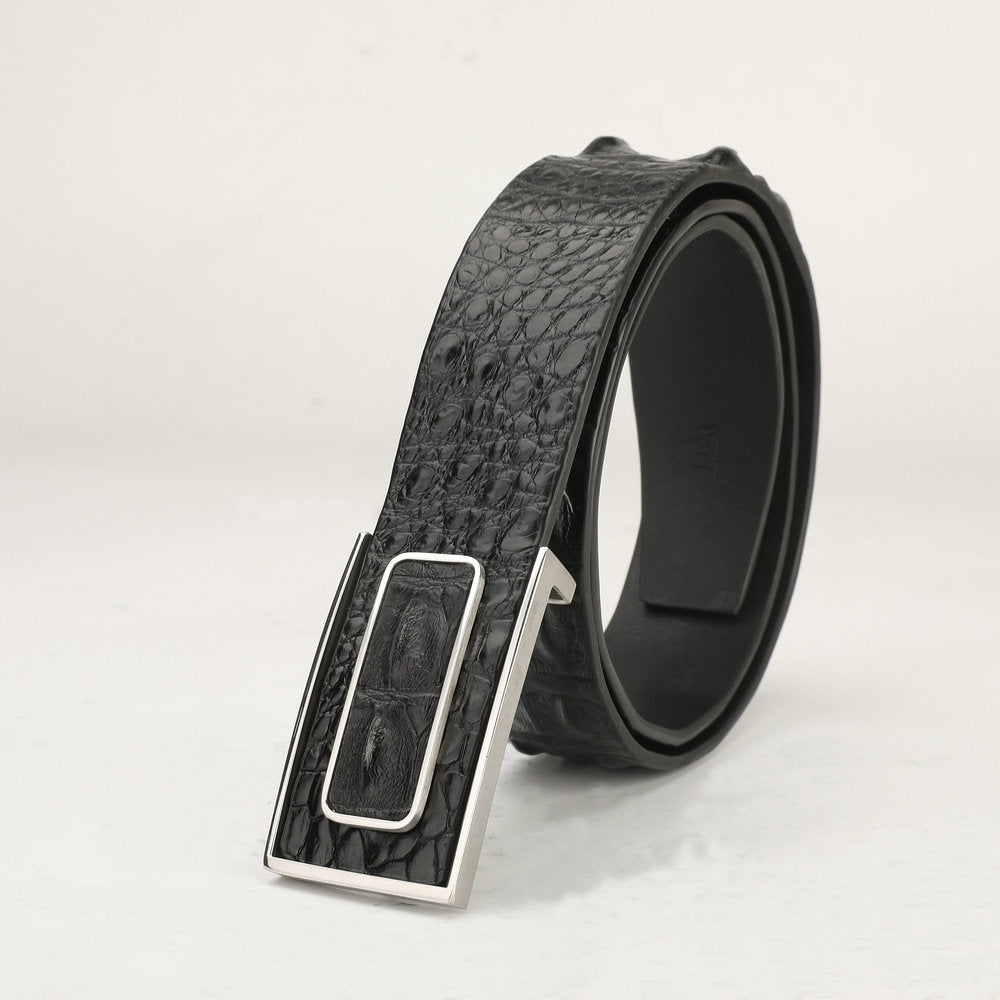 Men's Belt Nile Big Bone Crocodile Spine Genuine Leather Smooth Buckle Business Casual High Quality Men's Belt 
