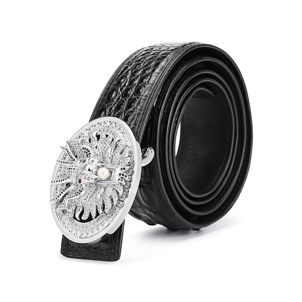 Men's Belt Siamese Crocodile Skin Genuine Leather Smooth Buckle Business Casual Men's Belt 