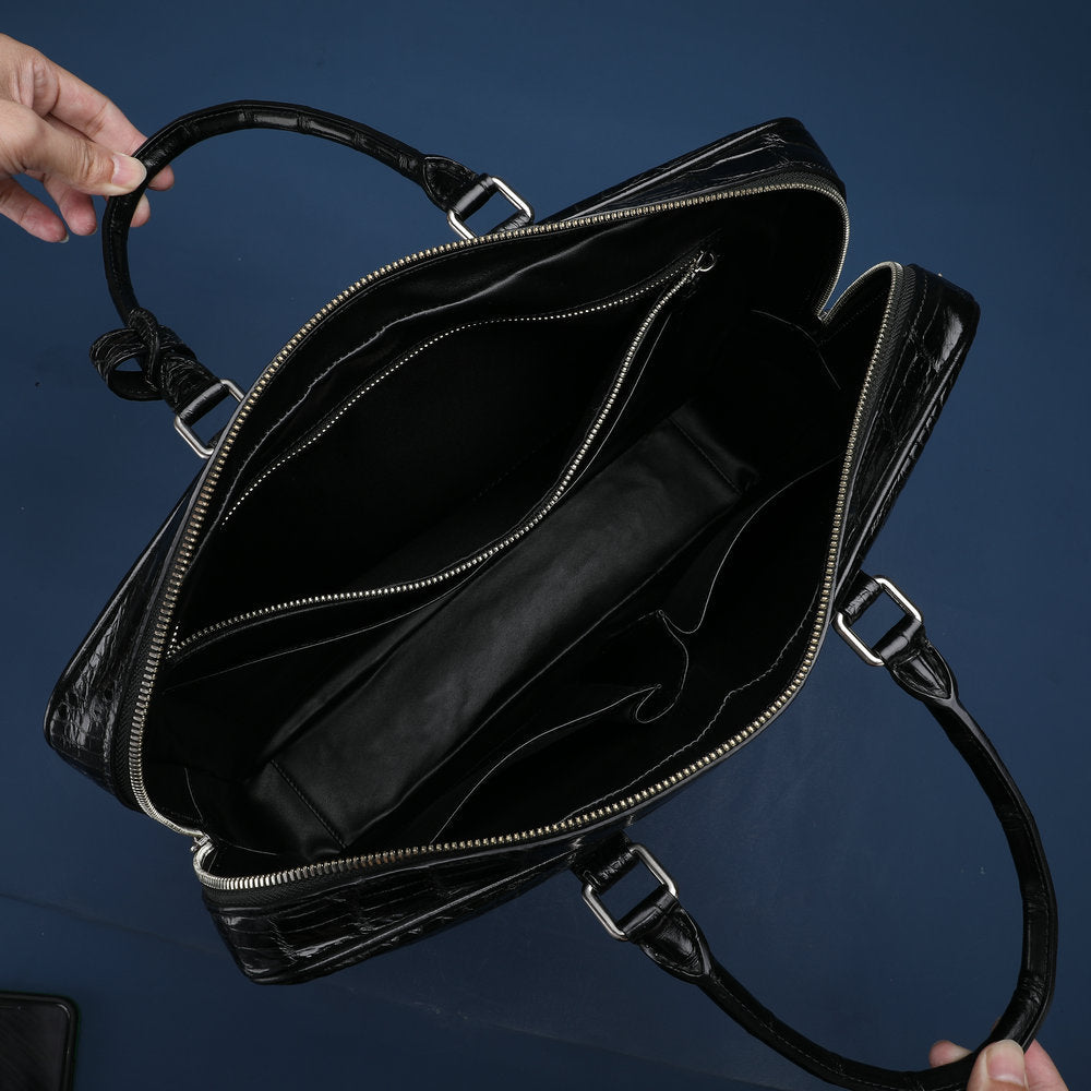 シャムワニ腹の皮 本革 メンズブリーフケース 高品質 男性用オフィスバッグ ビジネスバッグ ファイルバッグ 手提げかばん